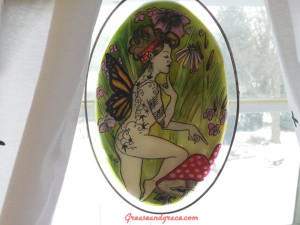 antique, vintage, retro, rockabilly, pin up, leaded glass, hand painted, gift, window art, home decor, stained glass, music, tattoo art, fairy, beaded, monarch, butterfly,